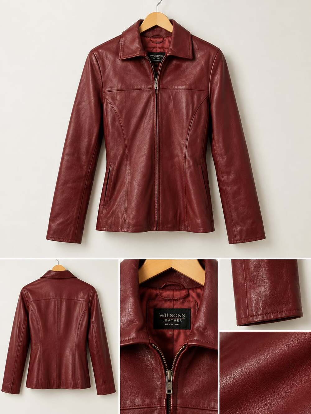 Wilsons Leather Jacket Size M Red Pelle Studio Leather Zip Up